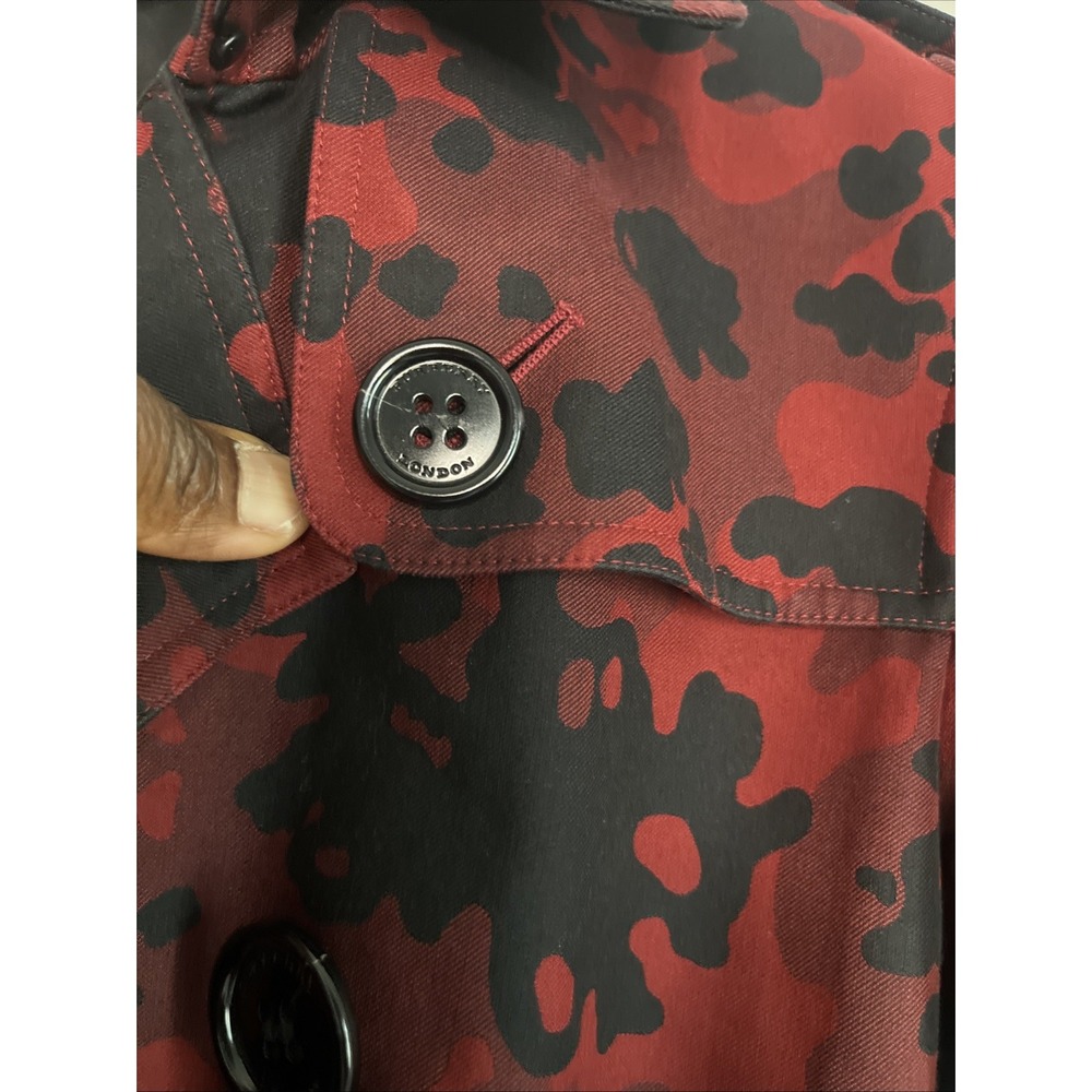 Burberry London Peacoat Double Breasted Cotton Red Black Camouflage 10 Luxury - Picture 9 of 16